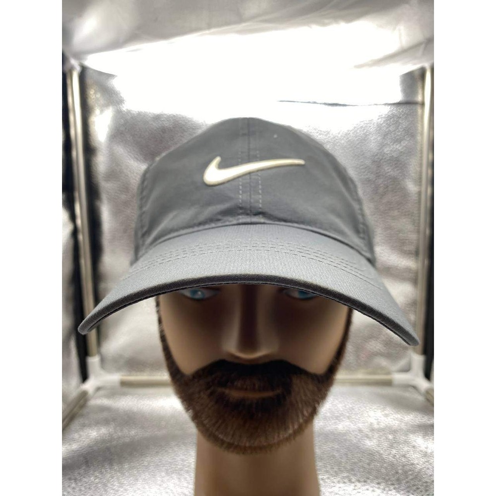 Nike Golf Hat Mens OSFA Gray Swoosh Adjustable Hook Loop Strapback Cap